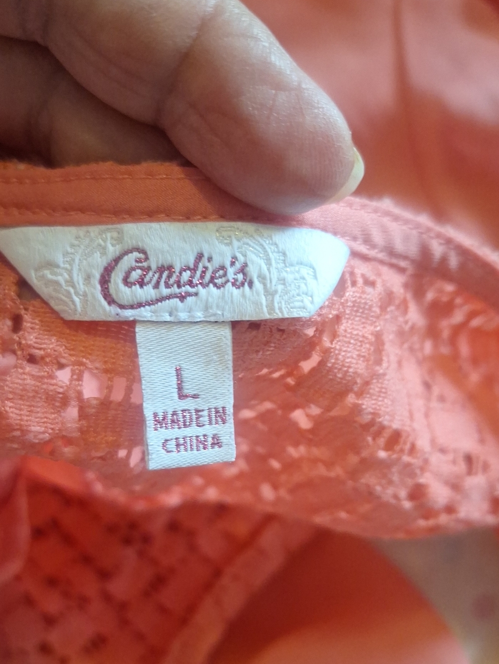 Candie's Coral Lace Long-Sleeve Blouse